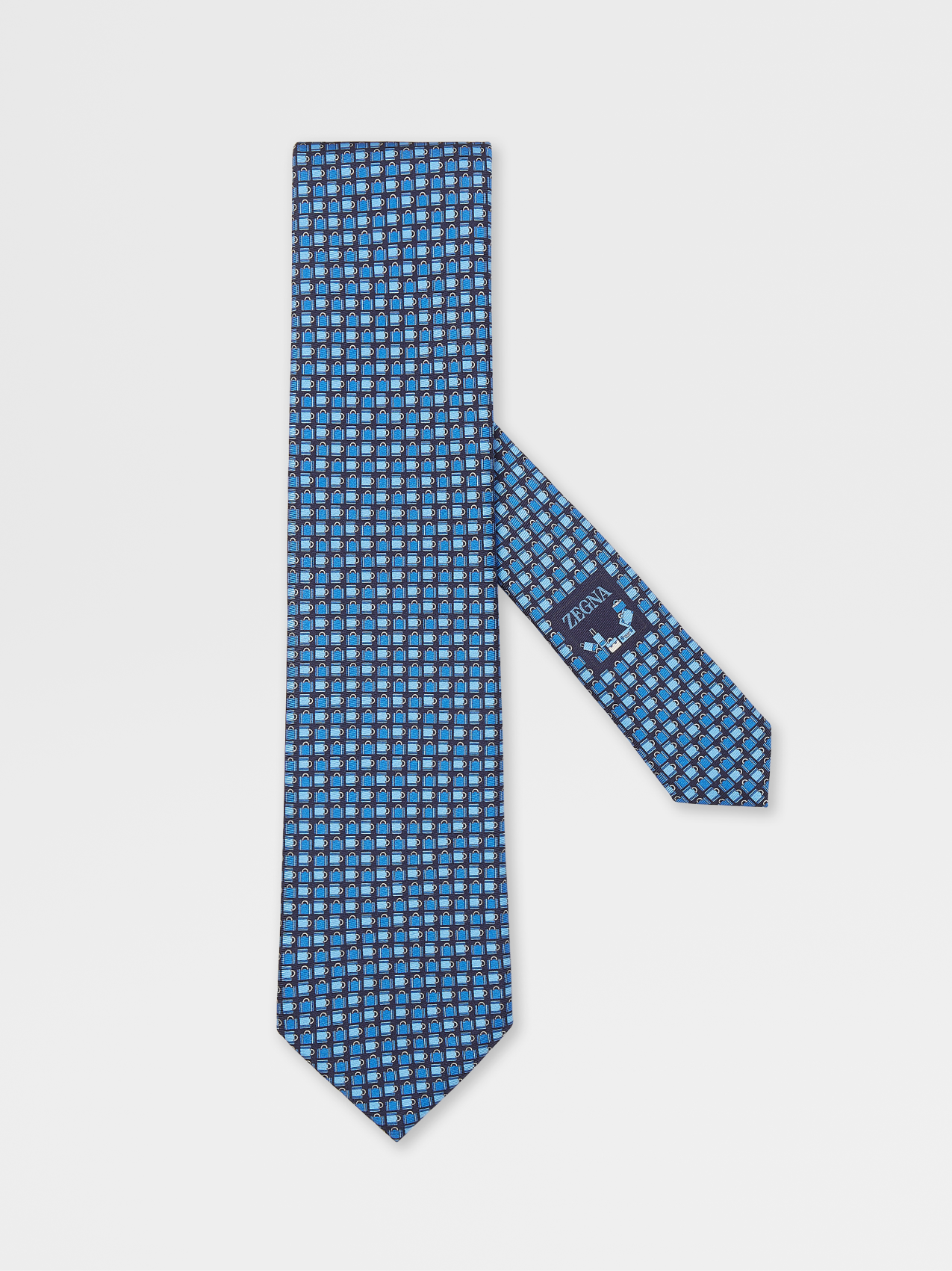午夜蓝彩绘桑蚕丝领带